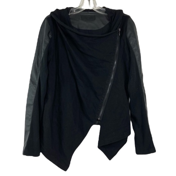 Blank NYC faux leather and cotton a symmetrical geometric cross zip jacket. sm - Picture 1 of 10